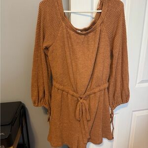 Brown Textured Long Sleeve Romper